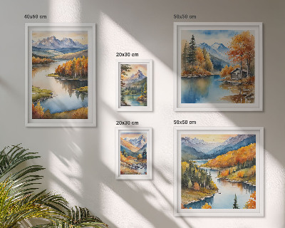 Set di 5 quadri Fiumi di montagna, alberi autunnali