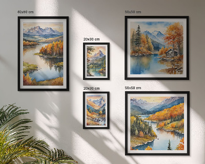 Set di 5 quadri Fiumi di montagna, alberi autunnali