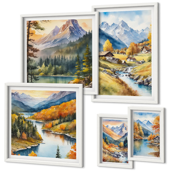 Set di quadri incorniciati Paesaggi montani della valle del fiume
