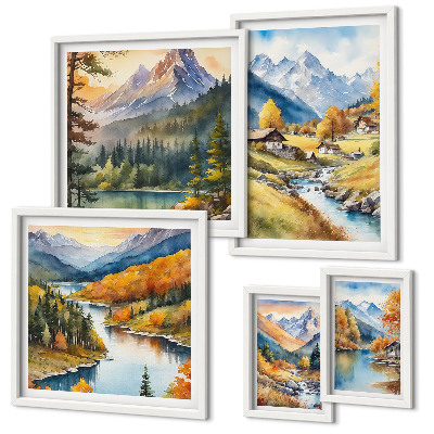 Set di quadri incorniciati Paesaggi montani della valle del fiume