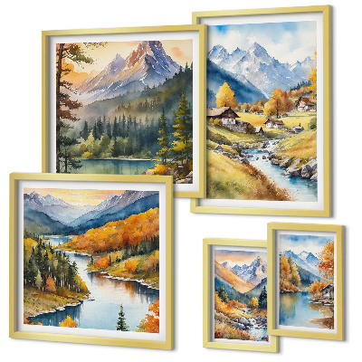 Set di quadri incorniciati Paesaggi montani della valle del fiume