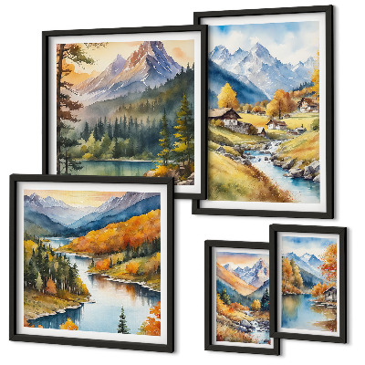 Set di quadri incorniciati Paesaggi montani della valle del fiume