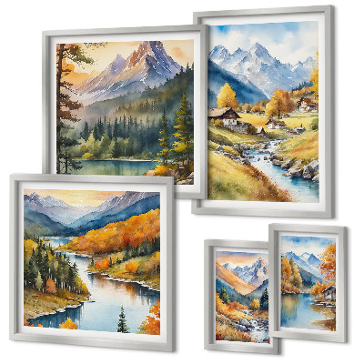 Set di quadri incorniciati Paesaggi montani della valle del fiume