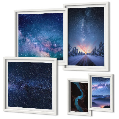 Set di 5 quadri Paesaggi notturni cosmici