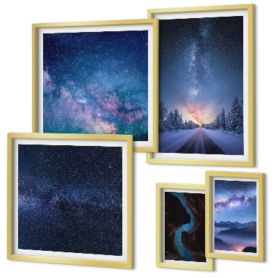 Set di 5 quadri Paesaggi notturni cosmici