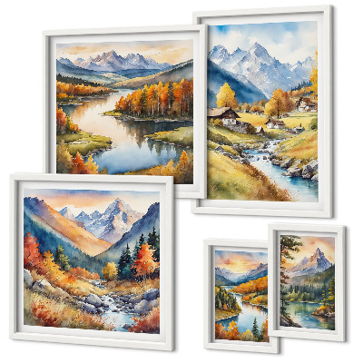 Set di quadri incorniciati Paesaggi di montagne, fiumi e foreste