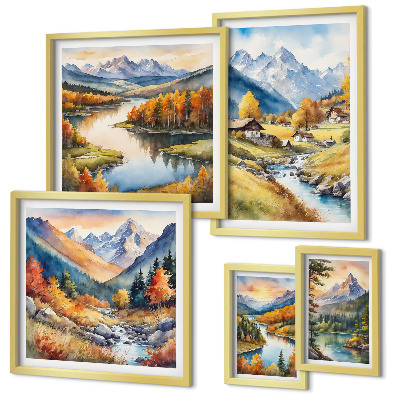 Set di quadri incorniciati Paesaggi di montagne, fiumi e foreste