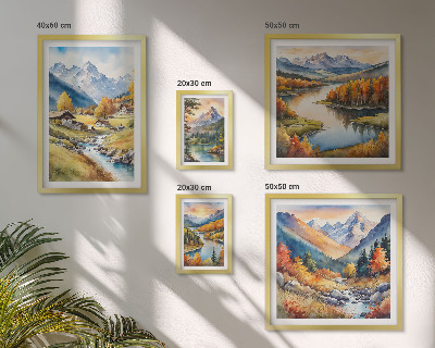Set di quadri incorniciati Paesaggi di montagne, fiumi e foreste