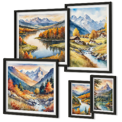 Set di quadri incorniciati Paesaggi di montagne, fiumi e foreste