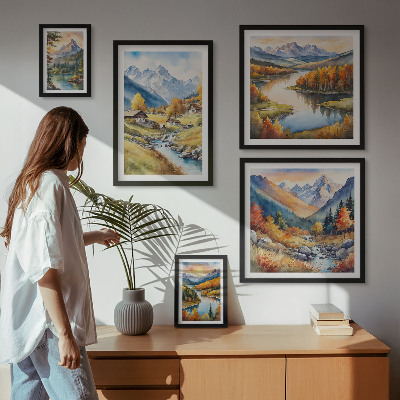 Set di quadri incorniciati Paesaggi di montagne, fiumi e foreste