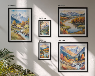 Set di quadri incorniciati Paesaggi di montagne, fiumi e foreste