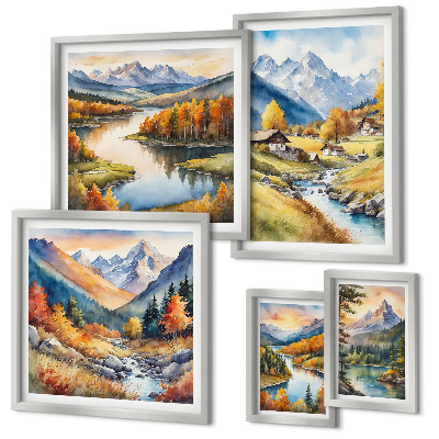 Set di quadri incorniciati Paesaggi di montagne, fiumi e foreste