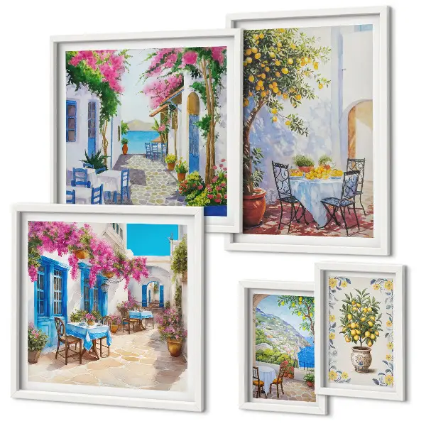 Paesaggi incantevoli con fiori polittico con cornice
