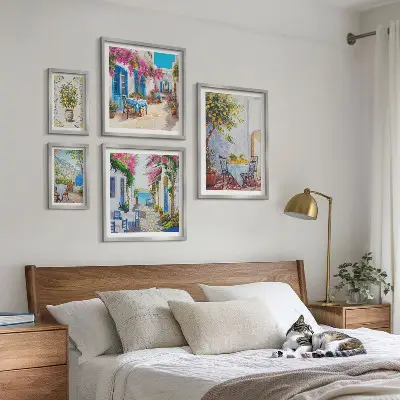 Paesaggi incantevoli con fiori polittico con cornice
