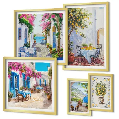 Paesaggi incantevoli con fiori polittico con cornice