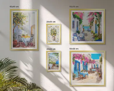 Paesaggi incantevoli con fiori polittico con cornice