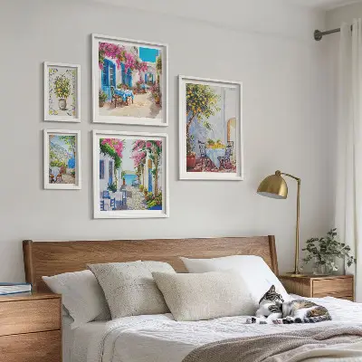 Paesaggi incantevoli con fiori polittico con cornice