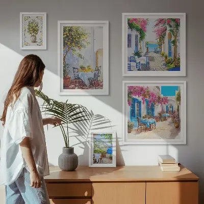 Paesaggi incantevoli con fiori polittico con cornice