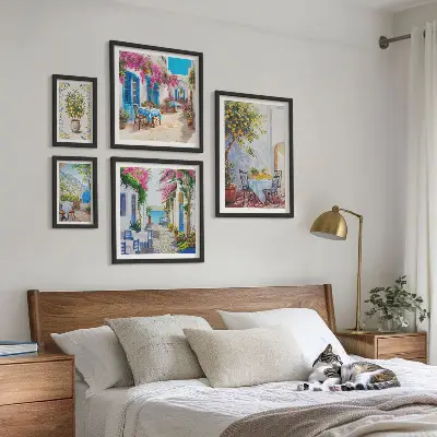 Paesaggi incantevoli con fiori polittico con cornice