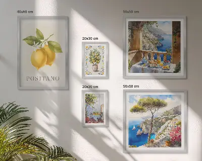 Set di 5 quadri decorazione murale con accenti agrumati in stile mediterraneo