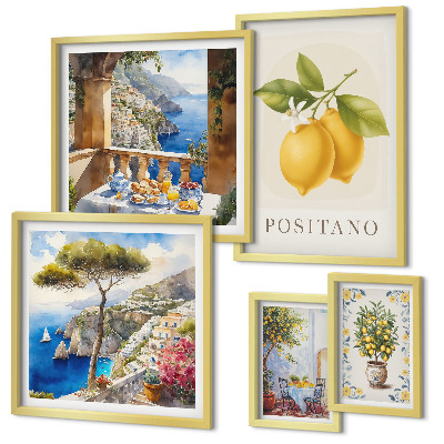 Set di 5 quadri Accenti agrumati, stile mediterraneo