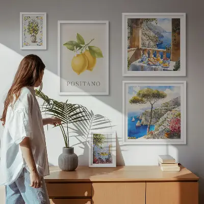 Set di 5 quadri decorazione murale con accenti agrumati in stile mediterraneo