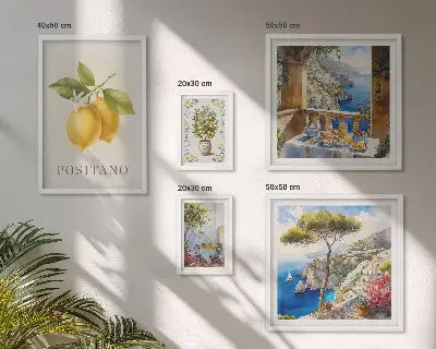 Set di 5 quadri decorazione murale con accenti agrumati in stile mediterraneo