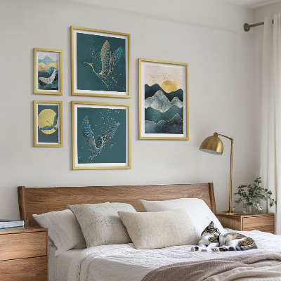 Set di 5 quadri Animali selvatici montagne uccelli sole