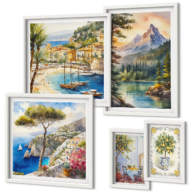 Set di 5 quadri Paesaggi montani e viste sul mare