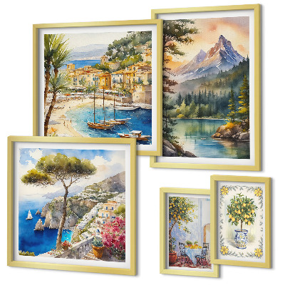 Set di 5 quadri Paesaggi montani e viste sul mare