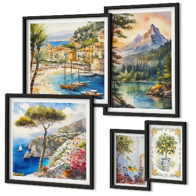 Set di 5 quadri Paesaggi montani e viste sul mare