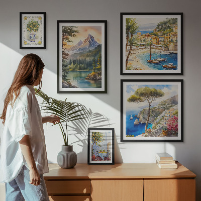 Set di 5 quadri Paesaggi montani e viste sul mare
