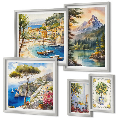 Set di 5 quadri Paesaggi montani e viste sul mare