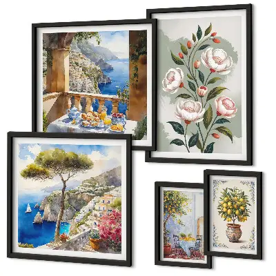 Set di quadri incorniciati con panorami floreali pittoreschi