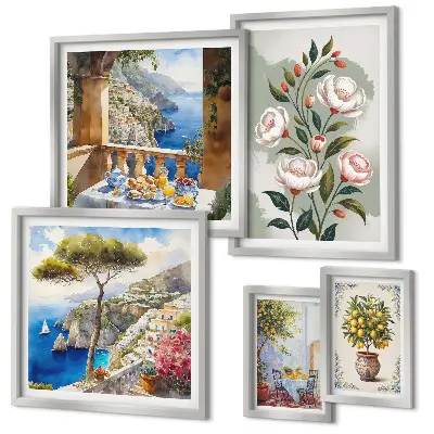 Set di quadri incorniciati con panorami floreali pittoreschi