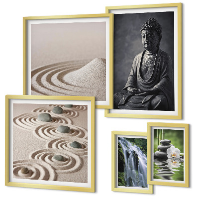 Polittico con cornice Temi rilassanti ispirati alla natura e allo zen.