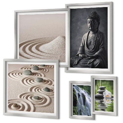 Polittico con cornice Temi rilassanti ispirati alla natura e allo zen.