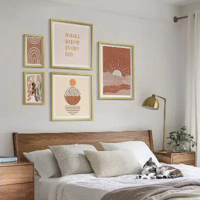 Set di 5 quadri con slogan in stile boho su natura e positività