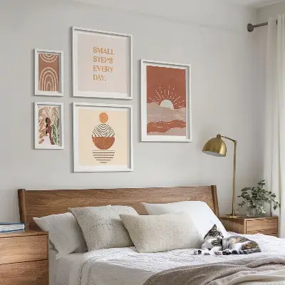 Set di 5 quadri con slogan in stile boho su natura e positività