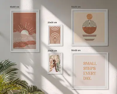 Set di 5 quadri con slogan in stile boho su natura e positività