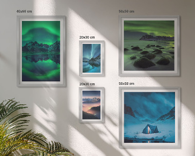 Set di quadri incorniciati Paesaggi invernali delle montagne dell'aurora boreale
