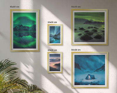 Set di quadri incorniciati Paesaggi invernali delle montagne dell'aurora boreale