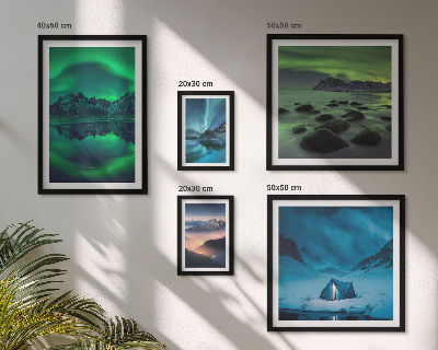 Set di quadri incorniciati Paesaggi invernali delle montagne dell'aurora boreale