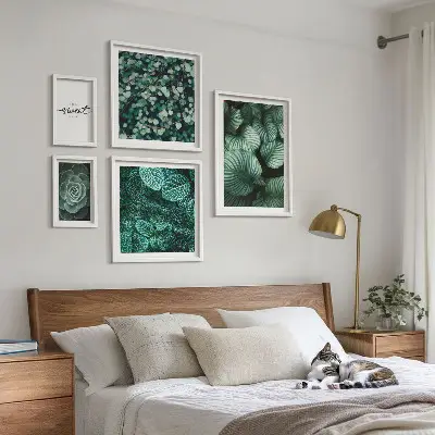 Set di quadri incorniciati con piante moderne dalle foglie verdi