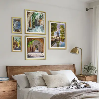 Incantevoli scorci di città europee quadro polittico completo di cornice