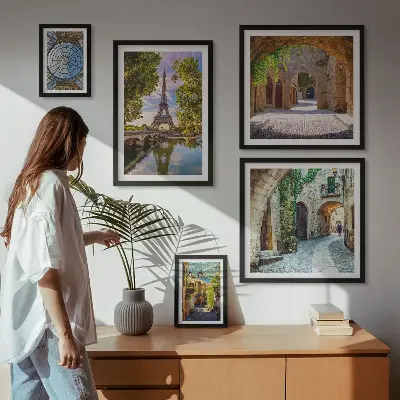 Incantevoli scorci di città europee quadro polittico completo di cornice