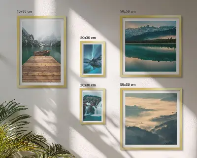 Set di 5 quadri con paesaggi di cascate e montagne
