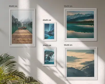 Set di 5 quadri con paesaggi di cascate e montagne