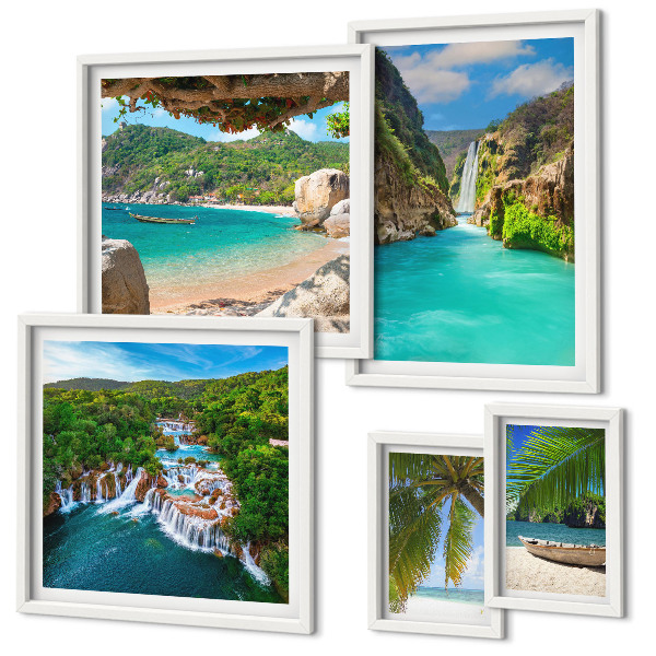 Set di quadri incorniciati spiagge con cascate tropicali