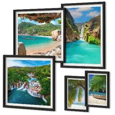 Set di quadri incorniciati con stampa di spiagge e cascate tropicali